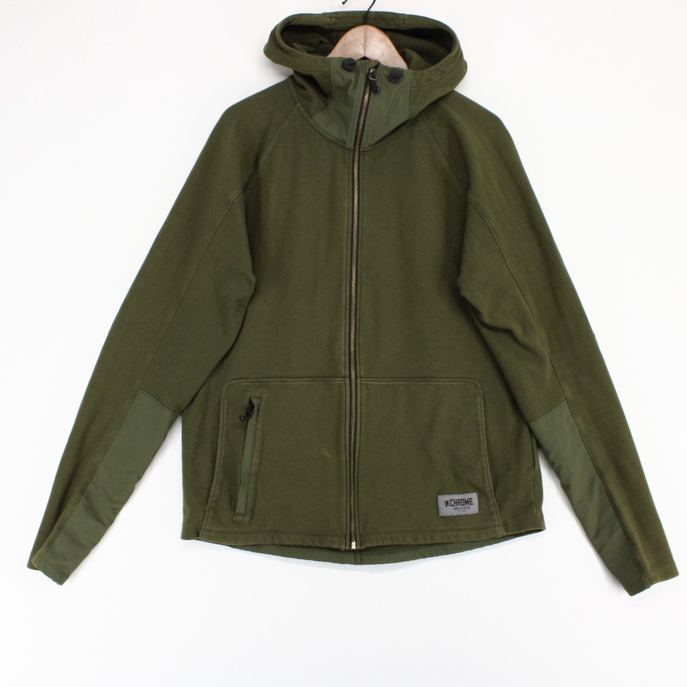 Chrome Industries Hoodie Mens XL Green Full Zip Cotton Blend Cycling Commuter